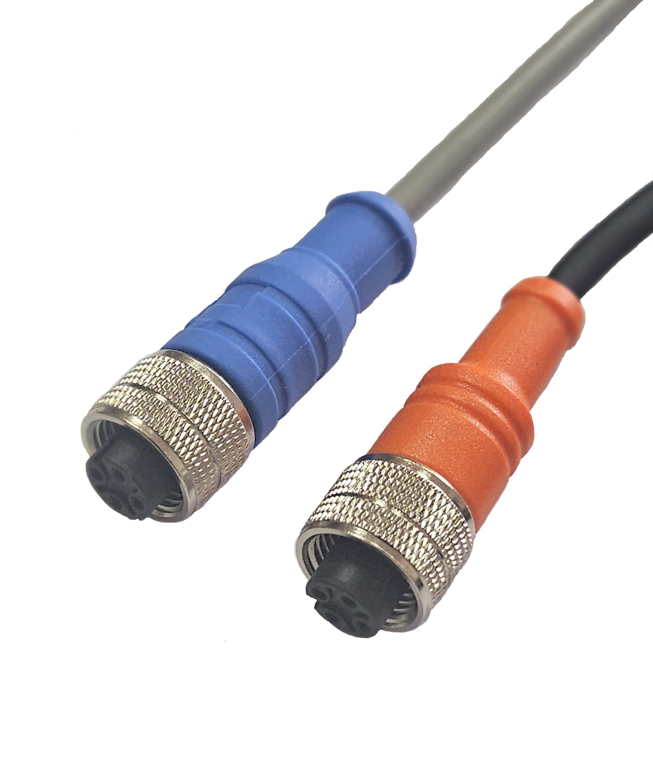 Blue and orange industrial circular cable connectors