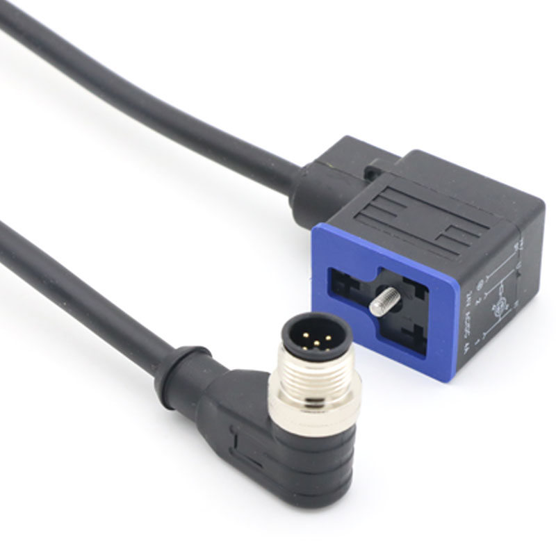 Right-angle M12 connector and rectangular cable connector