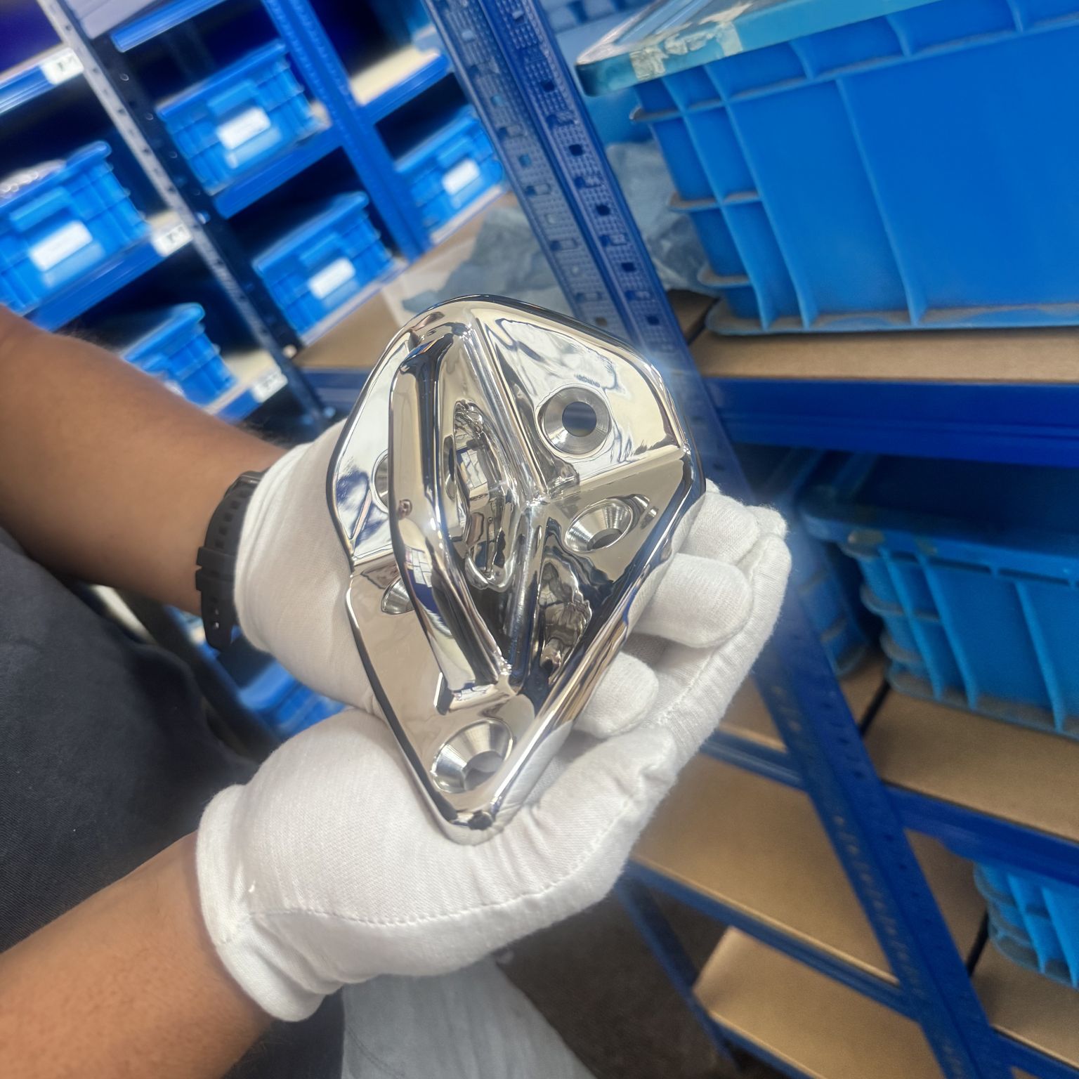 A polished precision component being inspected at Knect